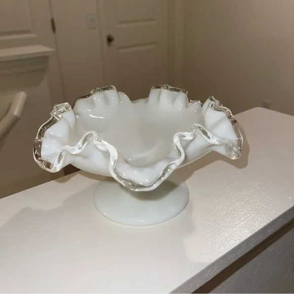 Fenton Silver Crest White Pedestal Bowl 7” - Picture 5 of 5
